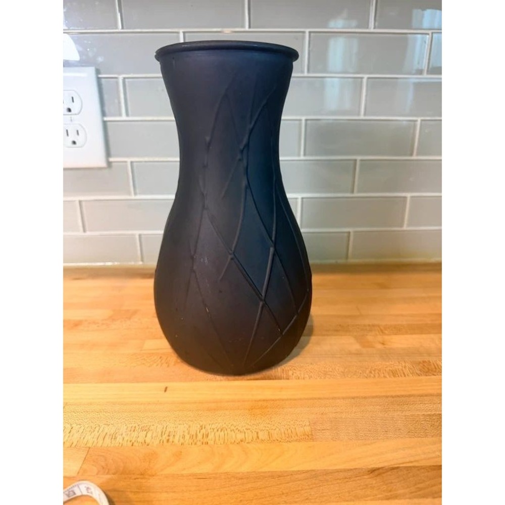 Matte Black Glass Vase Textured Diamond Lattice Harlequin Pattern Modern Decor